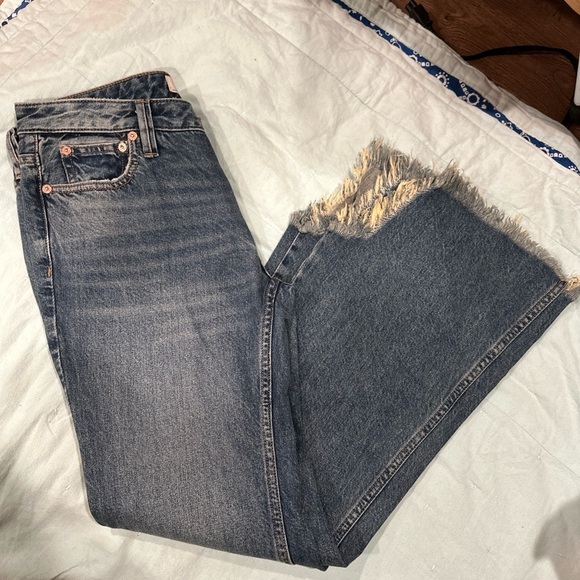 We The Free Denim - WE THE FREE WOMENS JEANS 28 WIDE LEG DISTRESS BLUE